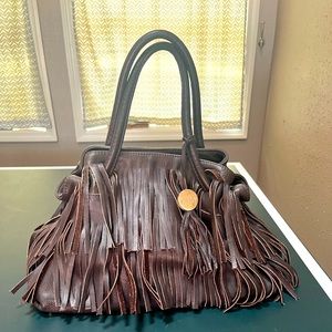 Furla Dark Brown Leather Fringe Bag
